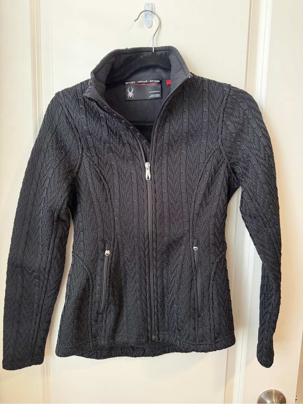 Spyder Black Cable-Knit Full Zip Women's Sweater Jacket Size Small
